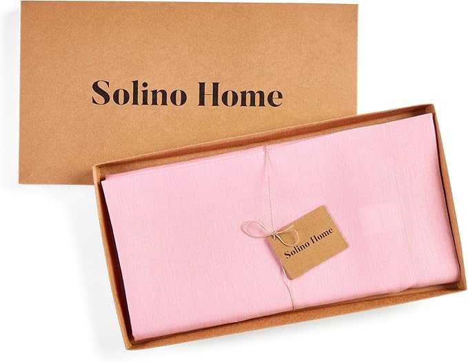 Solino Home Linen Square Tablecloth 52 x 52 Inch - 100% Pure Linen Pink Lemonade Table Throw - Fete, Machine Washable Table Cloth for Halloween