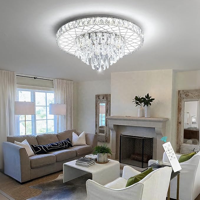 Modern Chandelier Crystal LED Ceiling Chandeliers Light for Bedroom Dining Room with 30W Dimmable Bulbs Silver Lights Fixture