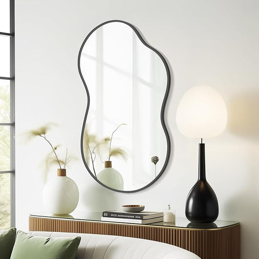WallBeyond Irregular Wall Mirror – Asymmetrical Mirror with Aluminum Alloy Frame, Decorative Wall Mirror for Living Room, Bedroom, Bathroom, and Entryway 36" H x 20" W (Black)