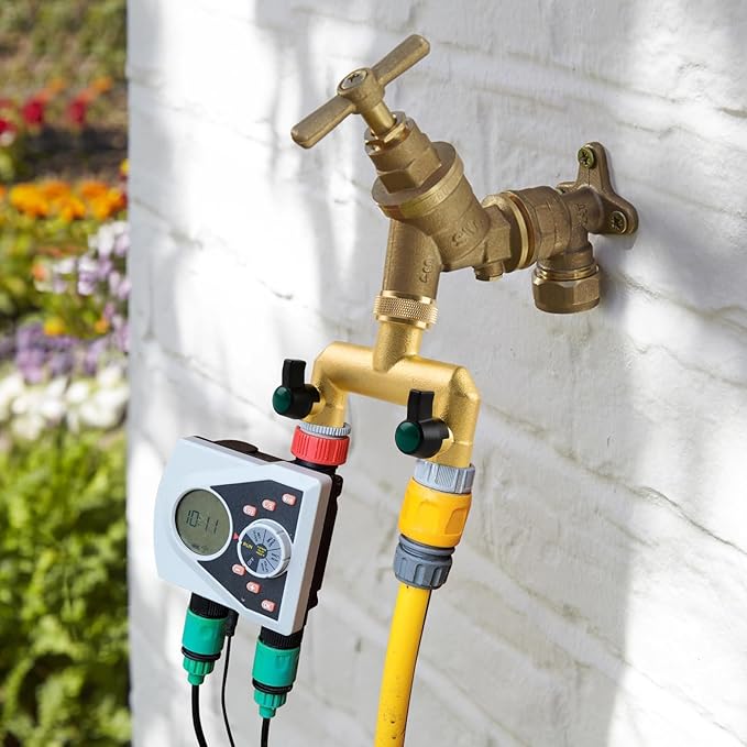 Gleiven Garden Hose Splitter, 3/4" Tap T Splitter, T-Shape Valve, 2-Way Tap Connector with Individual On/Off