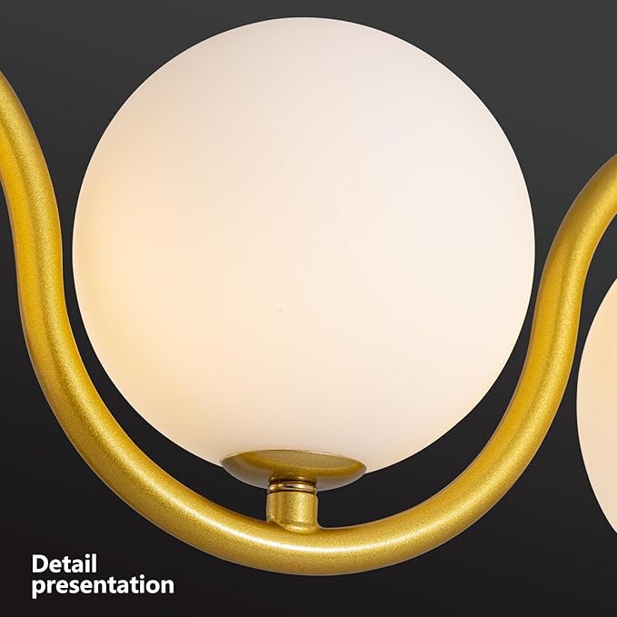 Modern Gold Chandelier 7 Light mid-Century Glass Bubble Chandeliers Globe Pendant Light Linear Dining Room Chandelier for Kitchen Island Living Room,Bedroom Room,Hallway.