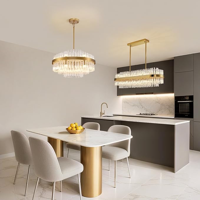 Siljoy 12 Lights Gold Crystal Chandelier for Dining Room, 23.6'' Modern 3-Tiers Raindrop Chandelier with Wave Curved Glass Rods, Luxury Dimmable Crystal Ceiling Light for Living Dining Room Kitchen