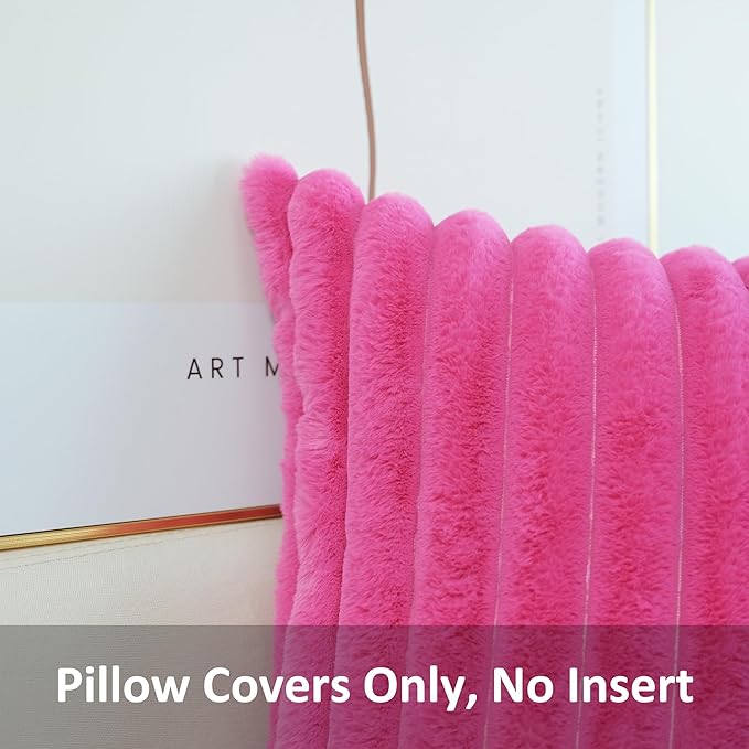 JOJUSIS Pack of 2 Faux Fur Plush Decorative Throw Pillow Covers Couch Cushion Case Soft Pillowcases (Hot Pink, 24 x 24-Inch)