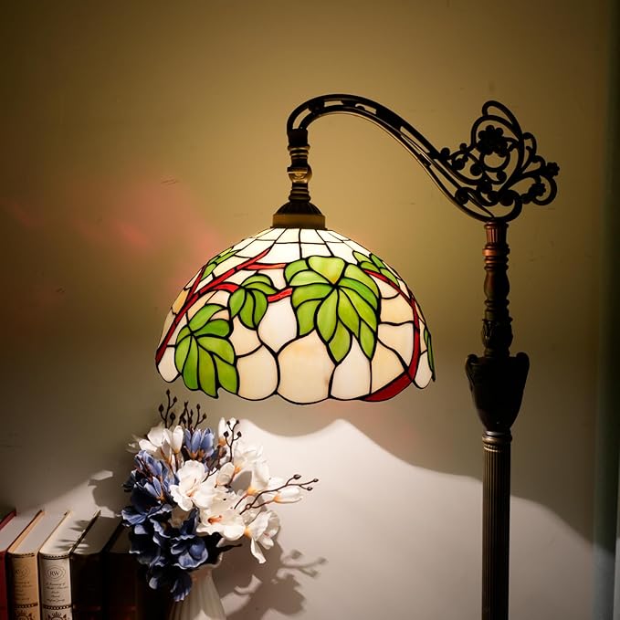 Tiffany Floor Lamp Green Grape Leaf Stained Glass Lamp Tiffany Style Floor Lamp Retro Adjustable Upright Warm Light Reading Lamp Home Decoration Lighting Living Room Bedroom Office Dining Room Study