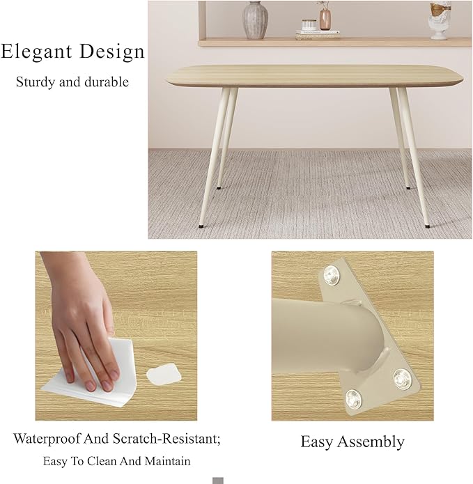 55.1'' Dining Table Set for 4,Modern Wood Dining Table,Leather Dining Chairs 4,Table and Chairs Set of 4,Ideal for Kitchen Dining Room (Cat Scratch Table + 4 U-Shaped Gray Chairs, 55.1")