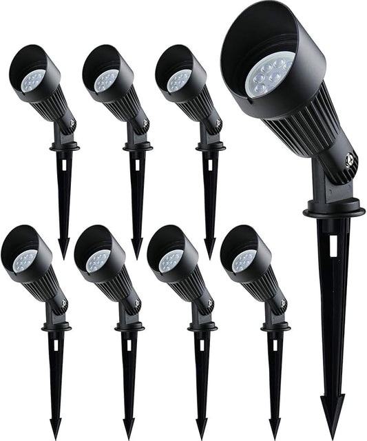 4W LED Landscape Lights Low Voltage Landscape Lighting Spotlights GL106-BKLED8 AC/DC 12V Warm White Waterproof for Driveway,Yard, Lawn,Patio,Walls,Trees,Flags,Outdoor Light (Black, 8 Pack)