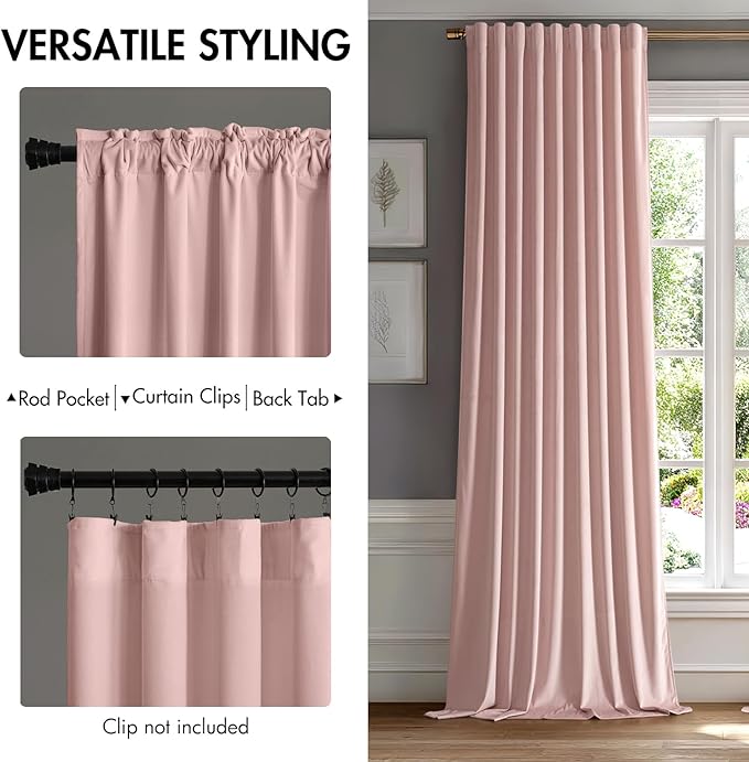 MIULEE Baby Pink Velvet Curtains 90 inches - Luxury Blackout Curtains for Bedroom Living Room Thermal Insulated Super Soft Window Drapes Rod Pocket & Back Tab, W52 x L90 inches, 2 Panels