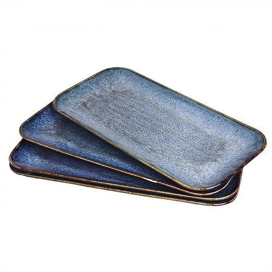 Porcelain Plate Set Large Serving Tray Set of 4, Reusable Serving Platters for Party Food, Cookie, Appetizer, Charcuterie, Snack, Dessert Display,Stackable Kitchen Dish 14.4 INCH