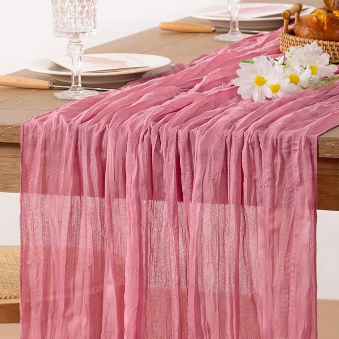 MLMC Mauve Pink Table Runner Cheesecloth Table Runner 10ft Sheer Rustic Gauze Cheese Cloth Decor 35x120 Inches for Wedding Party Bridal Shower Birthday Fall Decor