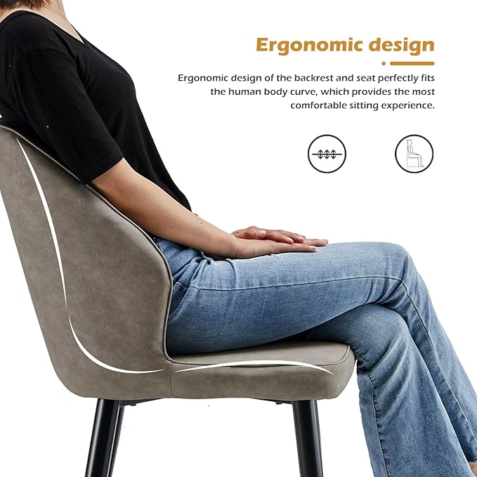 CLIPOP Faux Leather Dining Chairs Set of 4, Modern Kitchen Chairs with Upholstered Seat, High Back, Dining Room Chairs for Kitchen, Greige