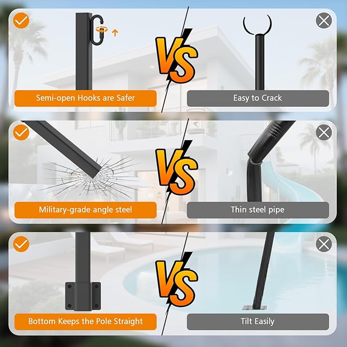 zoegi 10 Pack 2.8FT String Light Poles,Light Poles for Outside Lights with Fork,Outdoor Brackets Hanging Lights,Metal Stand for Deck Patio,Backyard,Wedding,Deck,Party