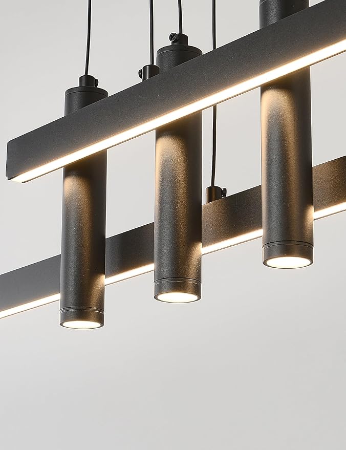 71" Black Linear LED Pendant Light Dimmable for Kitchen Island, Home Bar, Dining & Office - Modern Minimalist Hanging Chandelier Lighting Fixture
