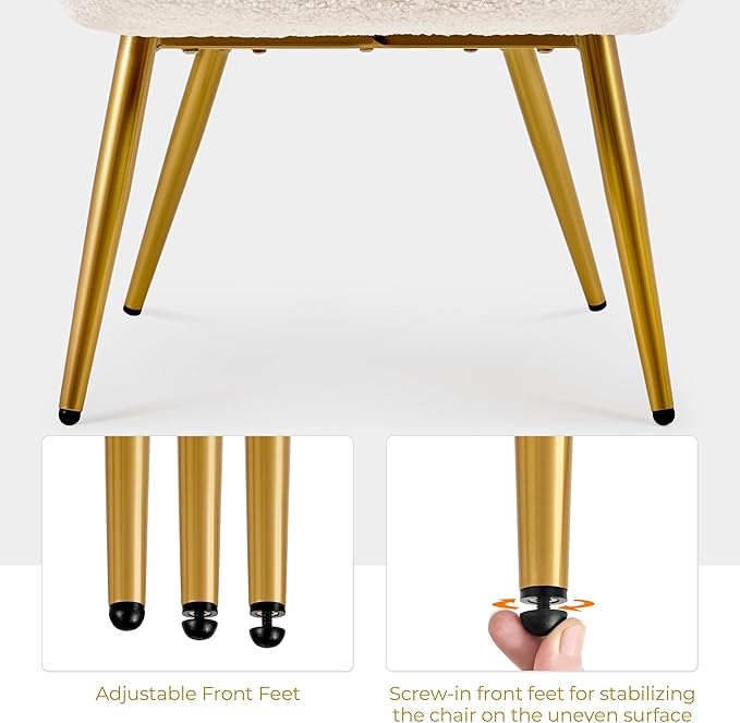 Yaheetech Boucle Accent Chair and Ottoman Set, Sherpa Armchair with Golden Metal Legs, High Back Reading Chair and Footstool for Living Room, Bedroom, Lounge, Ivory