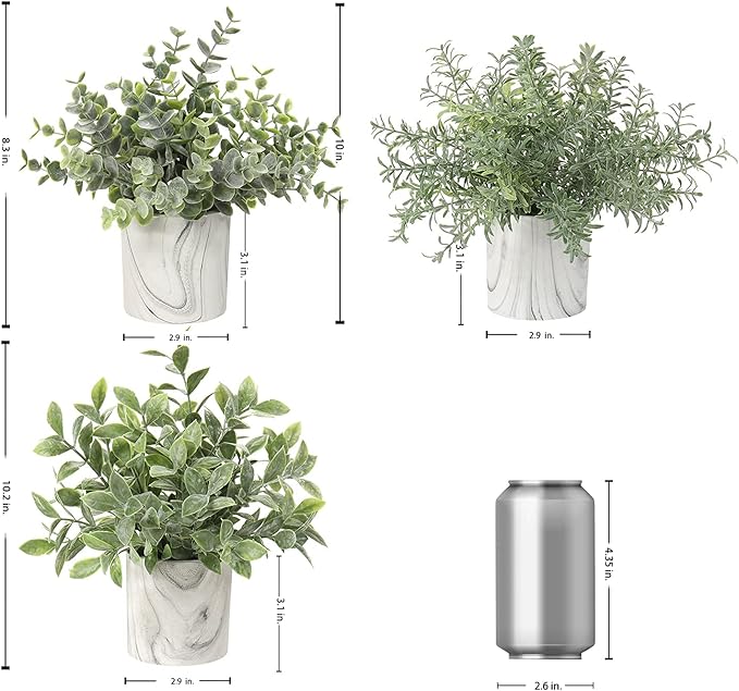 Hollyone Faux Plants Indoor Artificial Mini Potted Plants Plastic Green Plant Small Fake Plants Eucalyptus Decor in Pots for Home Table Room Bathroom Decor