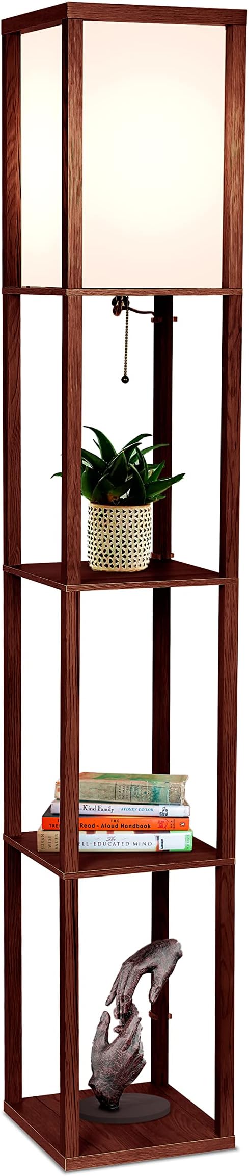 Brightech Maxwell - Modern Shelf Floor Lamp with Lamp Shade and LED Bulb - Corner Display Floor Lamps with Shelves for Living Room, Bedroom and Office - Havana Brown