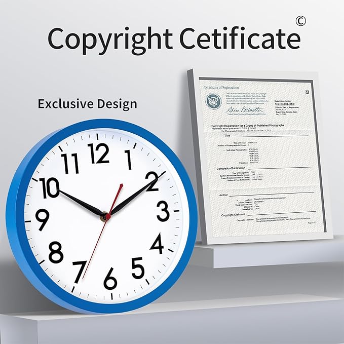 AKCISOT Wall Clock 10 Inch Silent Non-Ticking Modern Clocks Battery Operated - Analog Classic for Office, Home, Bathroom, Kitchen, Bedroom, School, Living Room(Blue)