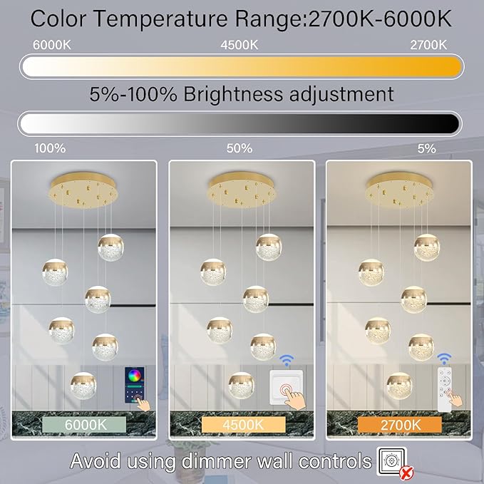 6-Lights Globe Pendant Light Modern Crystal Pendant Chandelier Gold Globe Chandeliers for Kitchen Island, Hanging Light Fixture for Dinning Room Bedroom