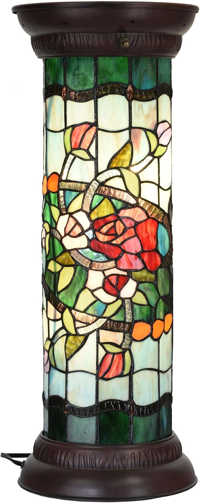 Bieye L10823 Rose Flower Tiffany Style Stained Glass Pedestal Floor Lamp for Decorating, 26 inches Tall