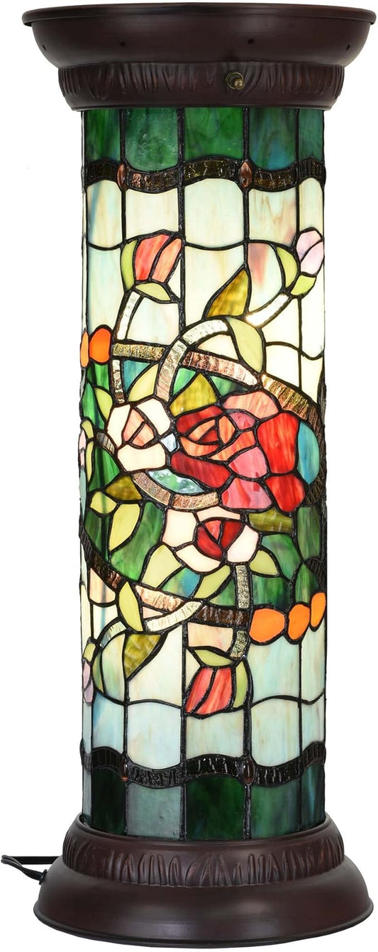 Bieye L10823 Rose Flower Tiffany Style Stained Glass Pedestal Floor Lamp for Decorating, 26 inches Tall