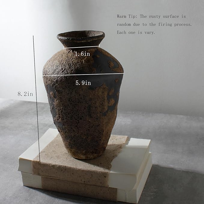 Rusty Ceramic Vase, Pottery Farmhouse Flower Vase for Centerpieces, Wabi Sabi Decorative Vase for Table, Living Room, Bedroom, Bathroom