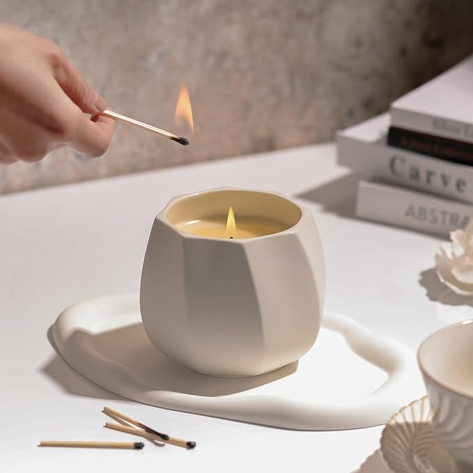 Scented Candle for Home Scented, Luxury Ceramic Candle Jar for Women & Men, Natural Soy Candle for Home Décor, Coconut & Tuberose Blossom