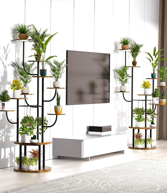 60" Tall Indoor Plant Stand 10 Tiered Adjustable with Grow Light,Metal Rotating Plant Shelf for Multiple Plant Display Indoor, Flower Holder Stand for Living Room,Bedroom,Office,Balcony