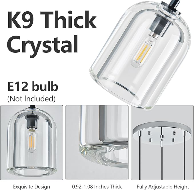 Modern Chrome Pendant Lights Kitchen Island Ceiling Chandelier Indoor Crystal Hanging Light Fixtures for Dining Room Kitchen Living Room Bedroom（3Light）