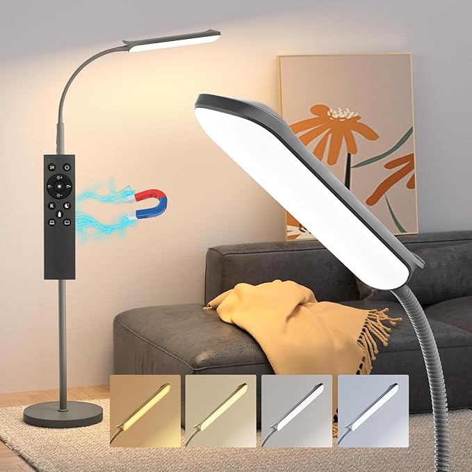 LED Floor Lamp, 18W Super Bright Floor Lamp for Living Room, Adjustable Stepless Colors & Brightness Gooseneck Standing Lamp, Eye Caring Reading Light with Remote& Touch Control for Bedroom Office