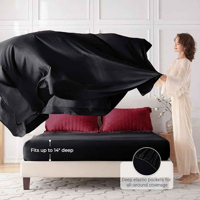 MUXHOMO 7 Pieces Queen Comforter Set, Seersucker Bed in a Bag Queen Size, All Season Luxury Bedding Set with Comforter, Flat Sheet, Fitted Sheet, Pillowcases & Shams, Red & Black