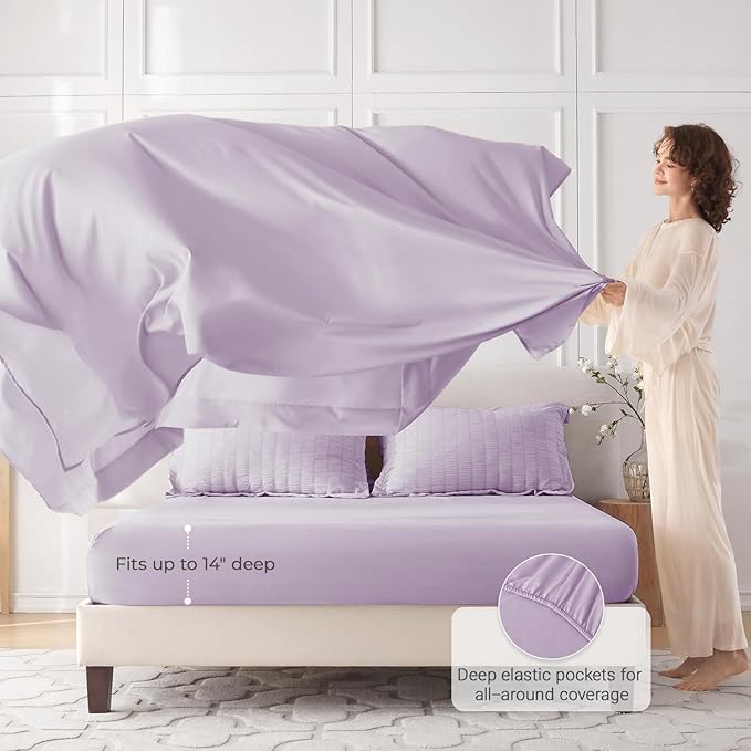 MUXHOMO 7 Pieces Full Comforter Set, Seersucker Bed in a Bag Full Size, All Season Luxury Bedding Set with Comforter, Flat Sheet, Fitted Sheet, Pillowcases & Shams, Lavender