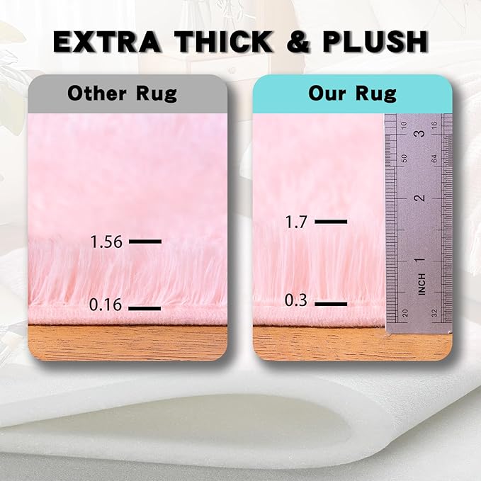 Pink Area Rugs for Living Room, 6x9 Fluffy Shaggy Rug Soft Carpets, Rugs for Bedroom Nursery Kids Room Dorm Home Decor Aesthetic