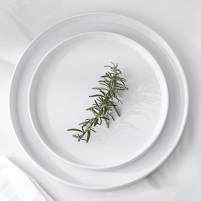 GBHOME Dinnerware Set for 4, 12 Piece Speckled Plates and Bowls Set with Glazed Bottom, Chip & Scratch Resistant Stoneware Plates Sets, Dishwasher & Microwave Safe Dishes (White, Service for 4)