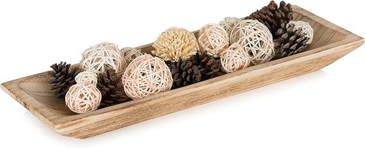 Hanobe Decorative Wood Dough Bowl: Large Long Wooden Centerpiece Table Decorations Natural Candle Holder Tray Decor Rustic Unfinished Centerpieces for Dining Room Kitchen Fruit Bowls, Burnt