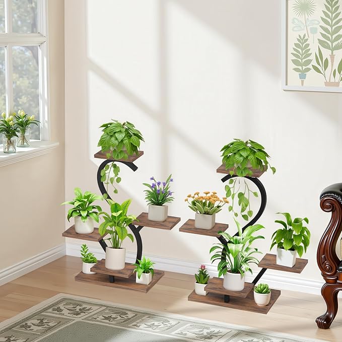Plant Stand Indoor with Grow Lights - 5 Tiered Indoor Plant Shelf, 30" Small Plant Stand for Indoor Plants Multiple, S-Shape Plant Rack Display Shelf, Flower Holder for Living Room, Patio (2 Pack)