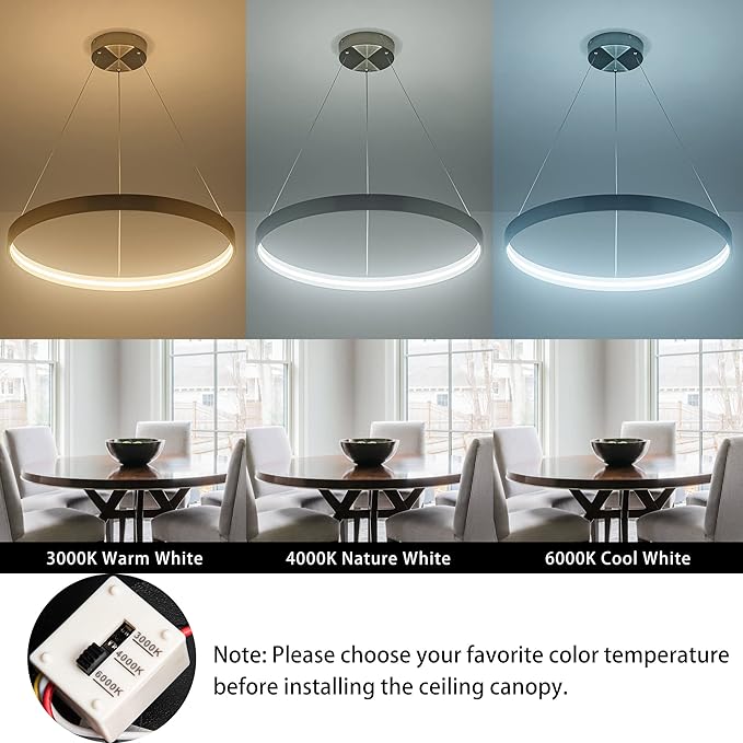 Modern Led Chandeliers, Non-Dimmable Contemporary LED Chandeliers 1 Ring, Hanging Led Modern Pendant Light Fixture for Living Room Kitchen Dining Room Office Brush Nickel-3000K/4000K/6000k