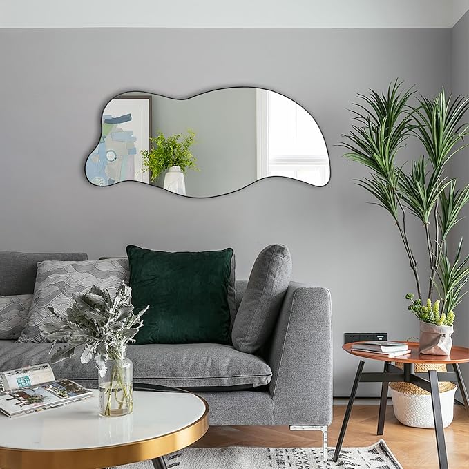 Irregular Wall Mirror, Asymmetrical Mirror, 47.24"x21.6" Modern Weird Shaped Mirrors for Living Room Bathroom Bedroom Entryway Fireplace
