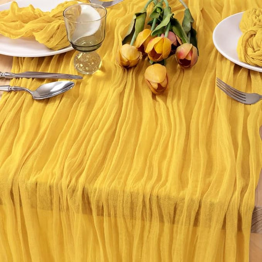 MLMC Gold Table Runner Rustic Gauze Cheesecloth Table Runner 13.3ft Fall Decor Cheese Cloth Table Decoration 35x160 Inches for Party Family Gatherings Home Decor
