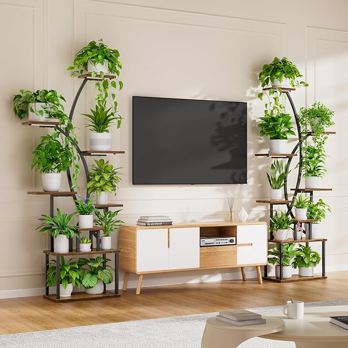 JUSTOGO Plant Stand Indoor with Grow Light, 8 Tiered Tall Plant Shelf for Indoor Plants Multiple, 65" Large Corner Plant Stands, Metal Curved Flower Holder Display Rack for Living Room, Patio, Balcony