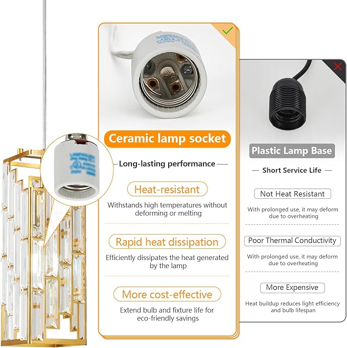 Gold Pendant Lighting Modern Pendant Light, Mini Crystal Chandeliers,Adjustable Pendant Light Fixture for Kitchen Island Dinning Room Bedroom (2 Pack)…