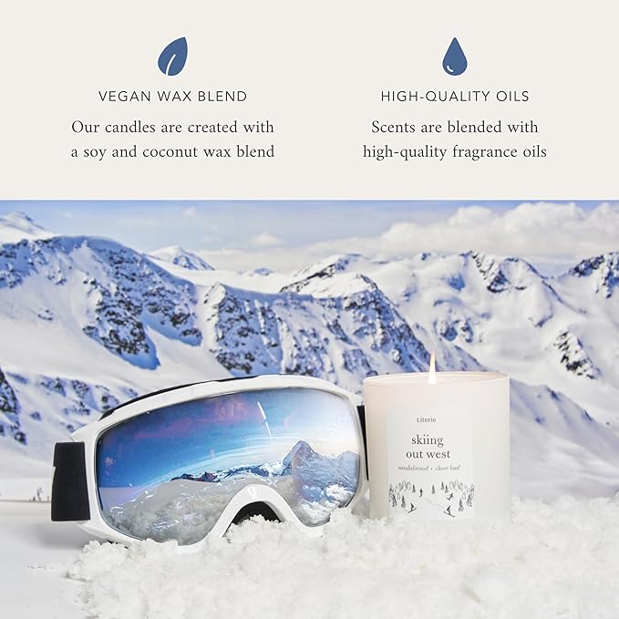Literie NYC Inspired Scented Candle: Skiing Out West - Sandalwood & Clove Bud Scent, 9oz, 50 Hour Burn, Vegan Soy & Coconut Blend Candle for Home Decor, Gift for Women & Men