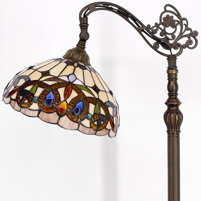 WERFACTORY Tiffany Floor Lamp Stained Glass Serenity Victorian Arched Lamp 12X18X64 Inches Gooseneck Adjustable Corner Standing Reading Light Decor Bedroom Living Room S021 Series