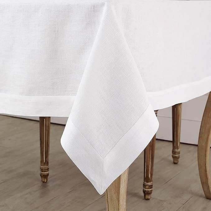 Solino Home White Linen Tablecloth 60 x 156 Inch - 100% Pure Linen Table Cloth for Rectangle Tables - Fete, Machine Washable Tablecloth for Christmas, Fall, Autumn, Halloween, Thanksgiving