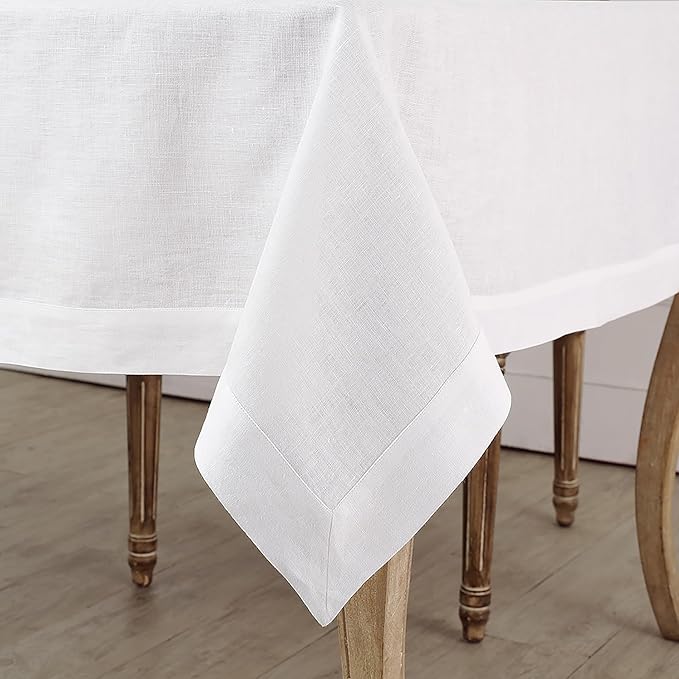 Solino Home White Linen Tablecloth 60 x 60 Inch - 100% Pure Linen Table Cloth - Fete, Machine Washable Tablecloth for Fall, Autumn, Halloween, Thanksgiving, Christmas, Holiday