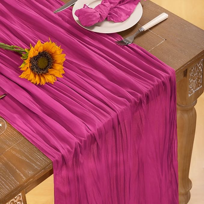 Hot Pink Cheesecloth Table Runner 4 Pack Fall Table Runners Boho Gauze 120 Inches Fuschia Cheese Cloth Fall Table Decorations for Thanksgiving Weddings Bridal Baby Shower Birthday Parties