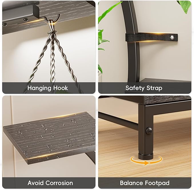 Plant Stand Indoor with Grow Lights - 7 Tiered Metal Corner Shelf for Multiple Plants, 63" Corner Plant Stand for Indoor Plants, X-Shaped Plant Rack for Home, Living Room, Office & Patio Decor