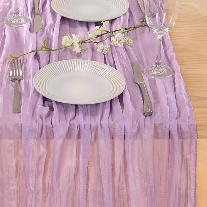 MLMC 12 Pack Lilac Purple Table Runner 10ft Rustic Gauze Lavender Cheese Cloth Table Runner 35x120 Inches for Fall Romantic Wedding Bridal Shower Baby Shower Birthday Decor