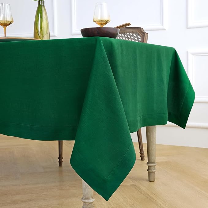 Solino Home Linen Tablecloth for Rectangle Tables 60 x 90 Inch - 100% Pure Linen Christmas Green Table Cloth - Fete, Machine Washable Cloth Tablecloth for Thanksgiving