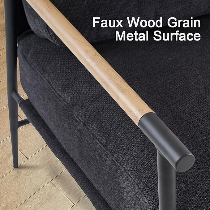 Accent Chair Set of 2,Mid Century Modern Armchair for Living Room,Bedroom,Office,Lounge Comfy Chenille Upholstered Soft Removable Washable Cushions and Pillows,Metal Wood-Grain Armrest Legs,2PCS,Black