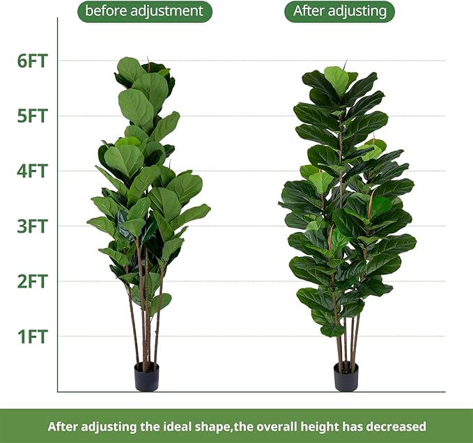 Faux Fiddle Leaf Fig Tree 6 FT - Artificial Ficus Tree with Tall Artificial Plants Large 69 Fiddle Leaves - Lifelike Fake Trees for Home Decor Living Room Indoor Outdoor