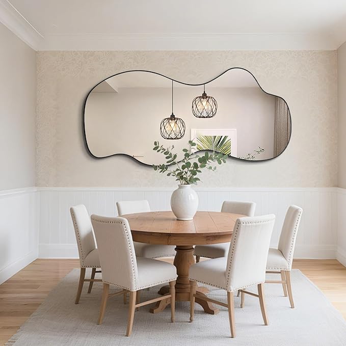 POZINO Irregular Mirror Full Length, Large Asymmetrical Wall Mirror, 63"x30" Wavy Shaped Mirrors, Modern Frameless Decorative Mirrors for Dressing Living Room Bathroom Bedroom Hallway Entryway